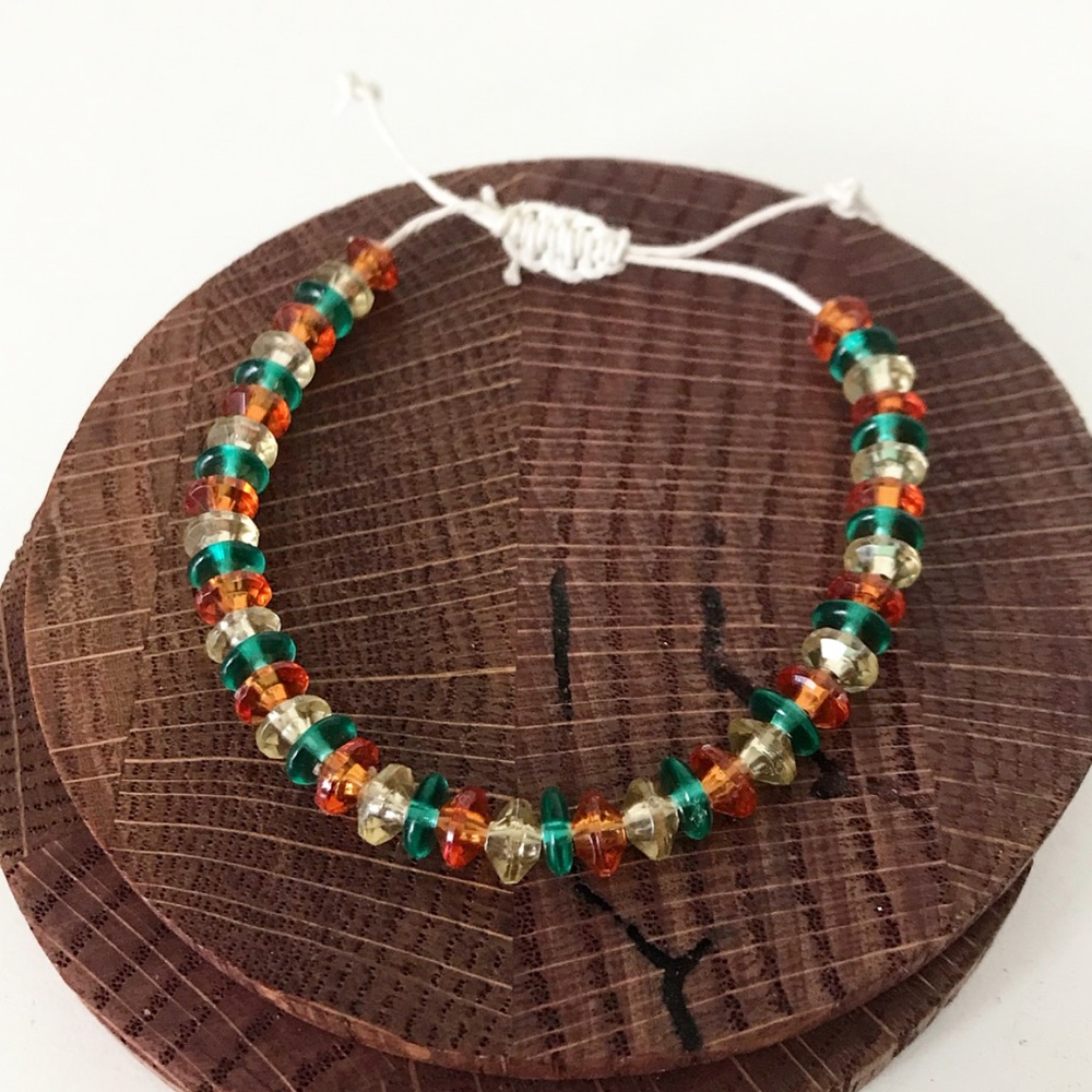 Teal & Orange Adjustable Beaded Bracelet